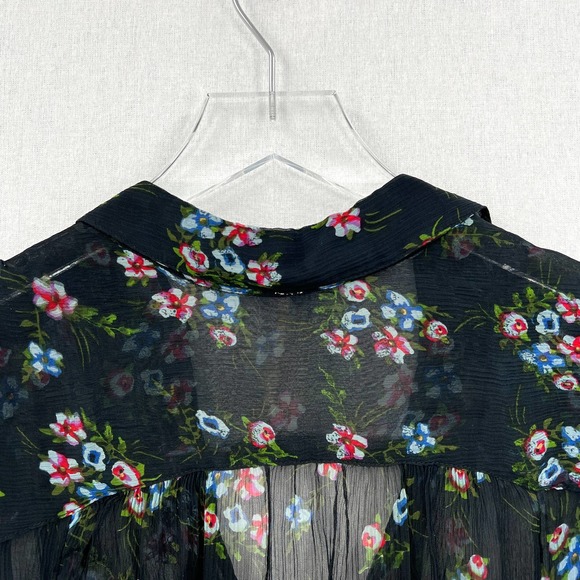 FREE PEOPLE Buttercup Embellished Button Down Top Womens XS Black Sheer Floral - Picture 5 of 12
